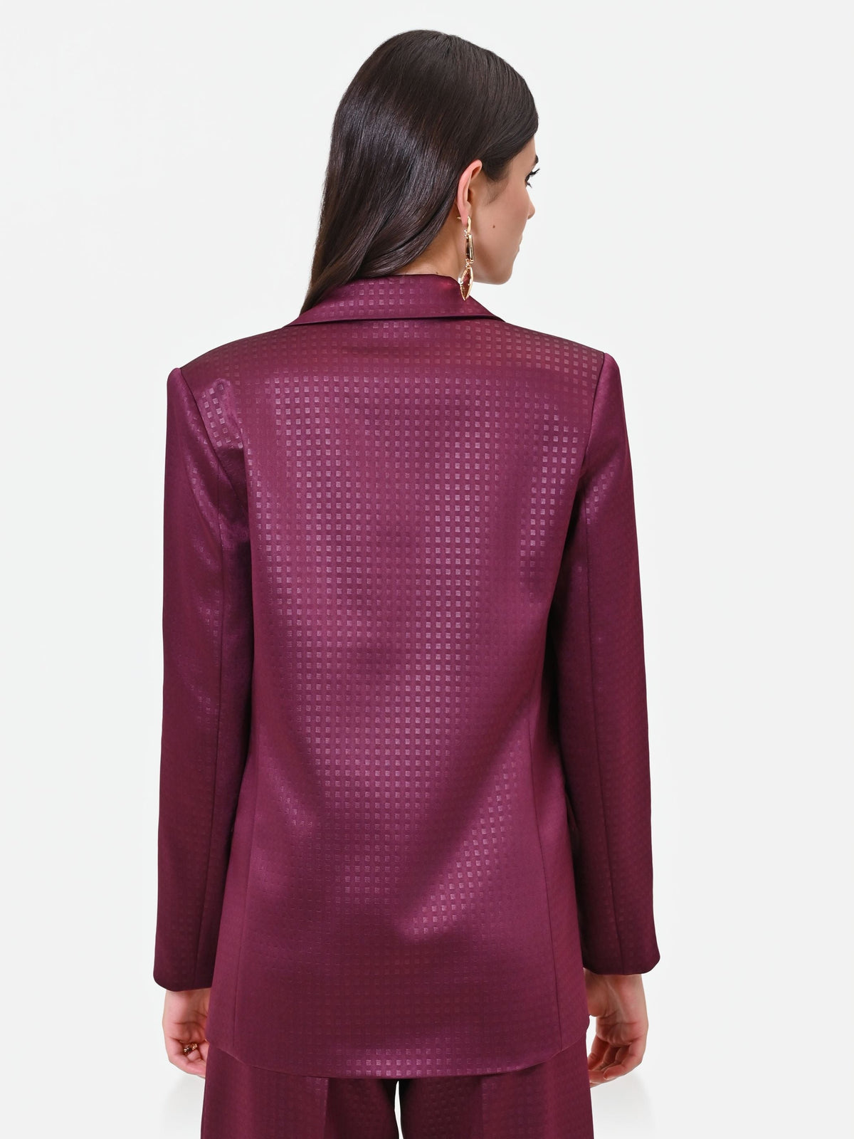 Giacca monopetto bordeaux rosso in raso jacquard Giorgia Palmas X Rinascimento