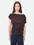 Blusa marrone con drappeggio asimmetrico