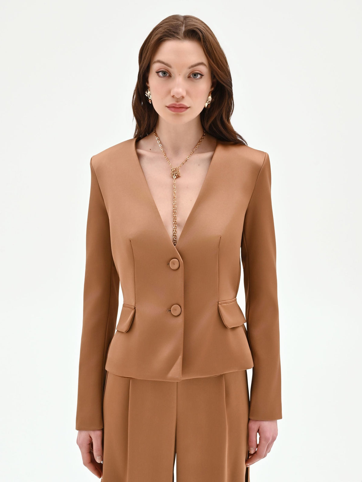 Blazer marrone bronzo in raso liscio