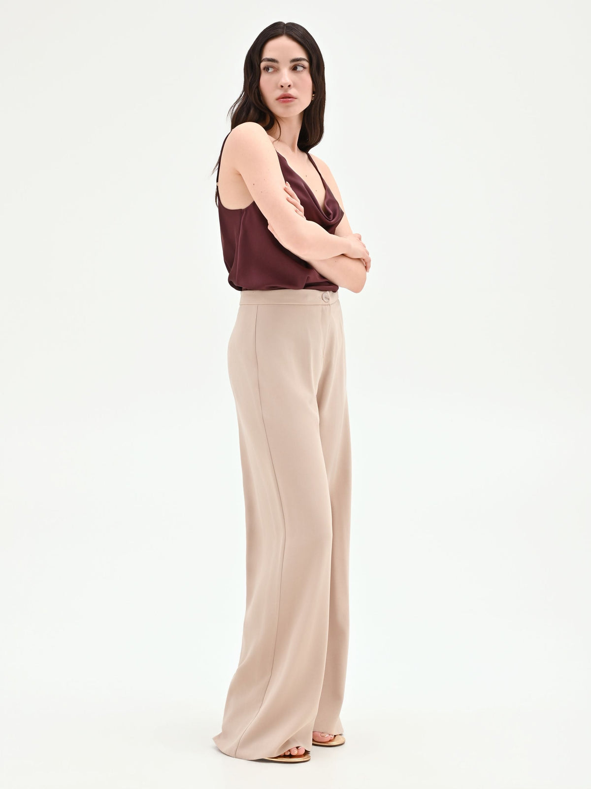 Pantalone a palazzo tortora beige in viscosa