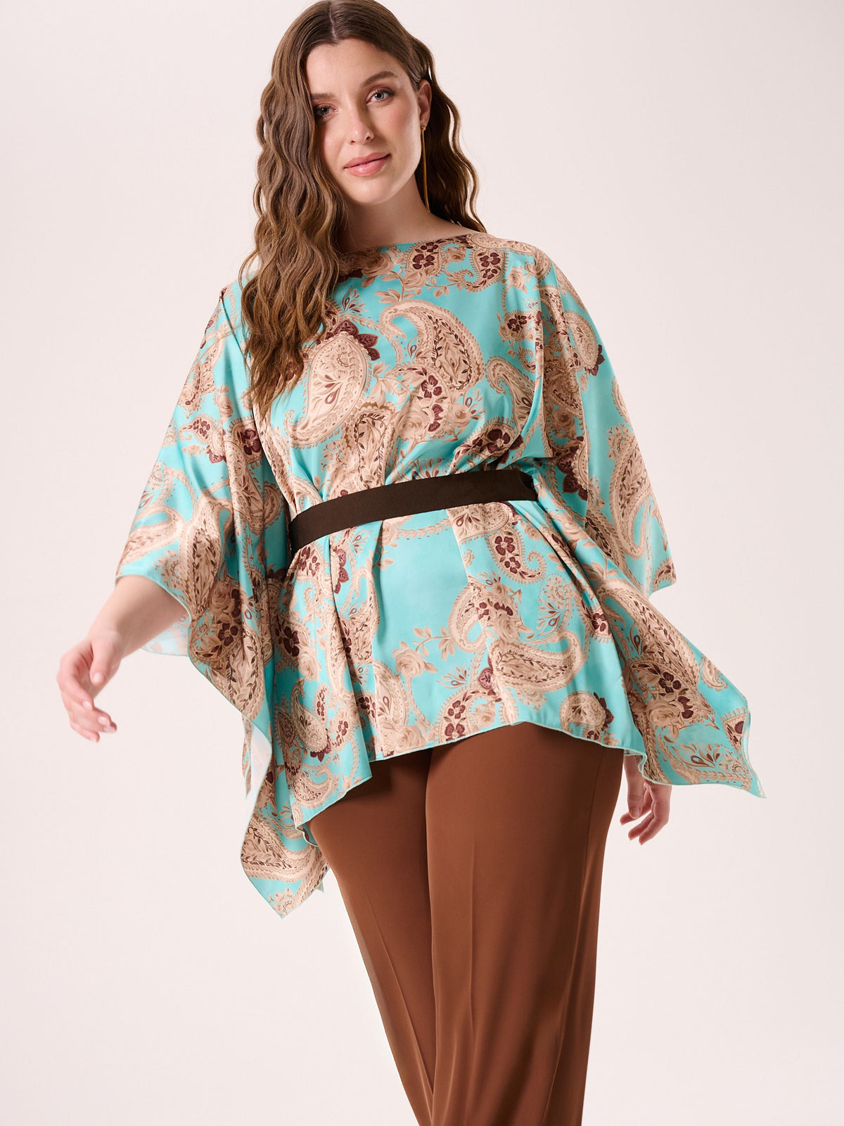 Blusa Curvy stampa Paisley Verde Acqua