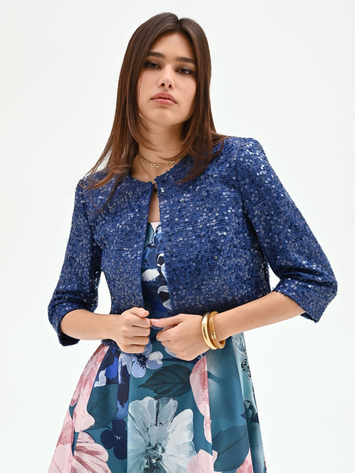 Giacca blu brillante in paillettes
