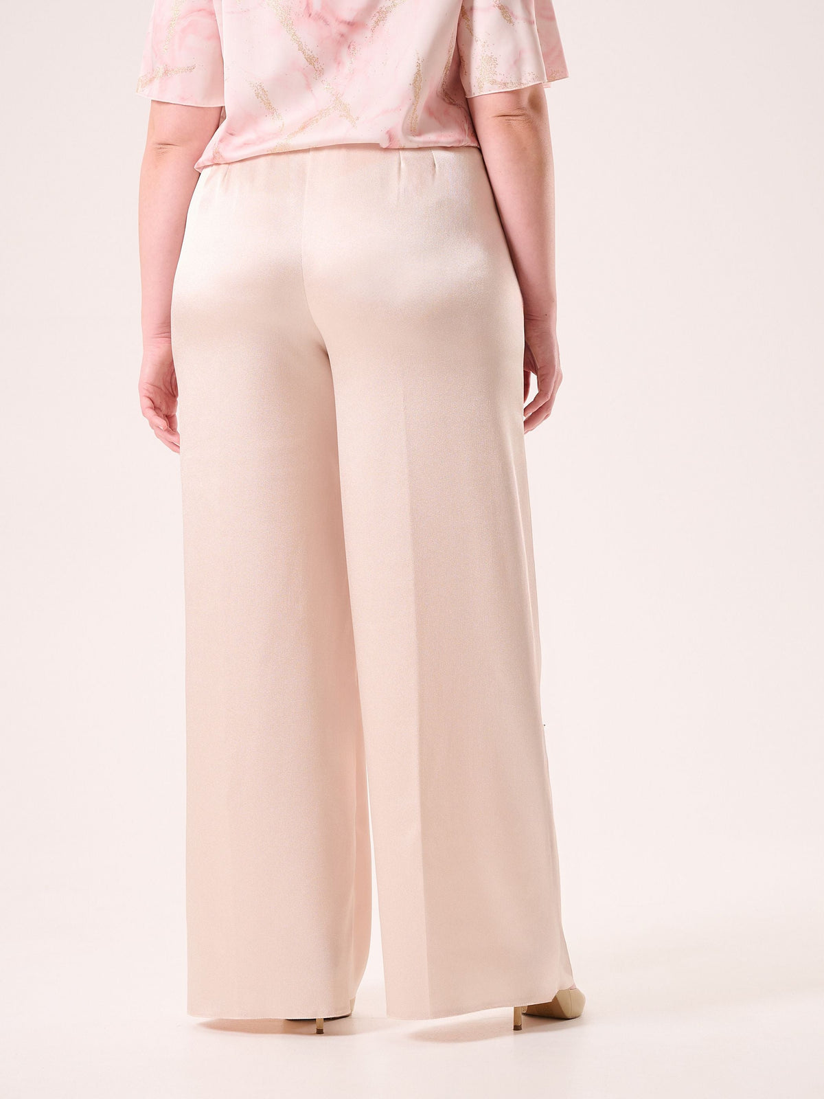 Pantaloni Curvy in Raso Strutturato Beige