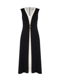 Abito Curvy lungo nero con inserto plissettato a contrasto