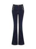 Jeans a zampa blu navy stile marinière high waist