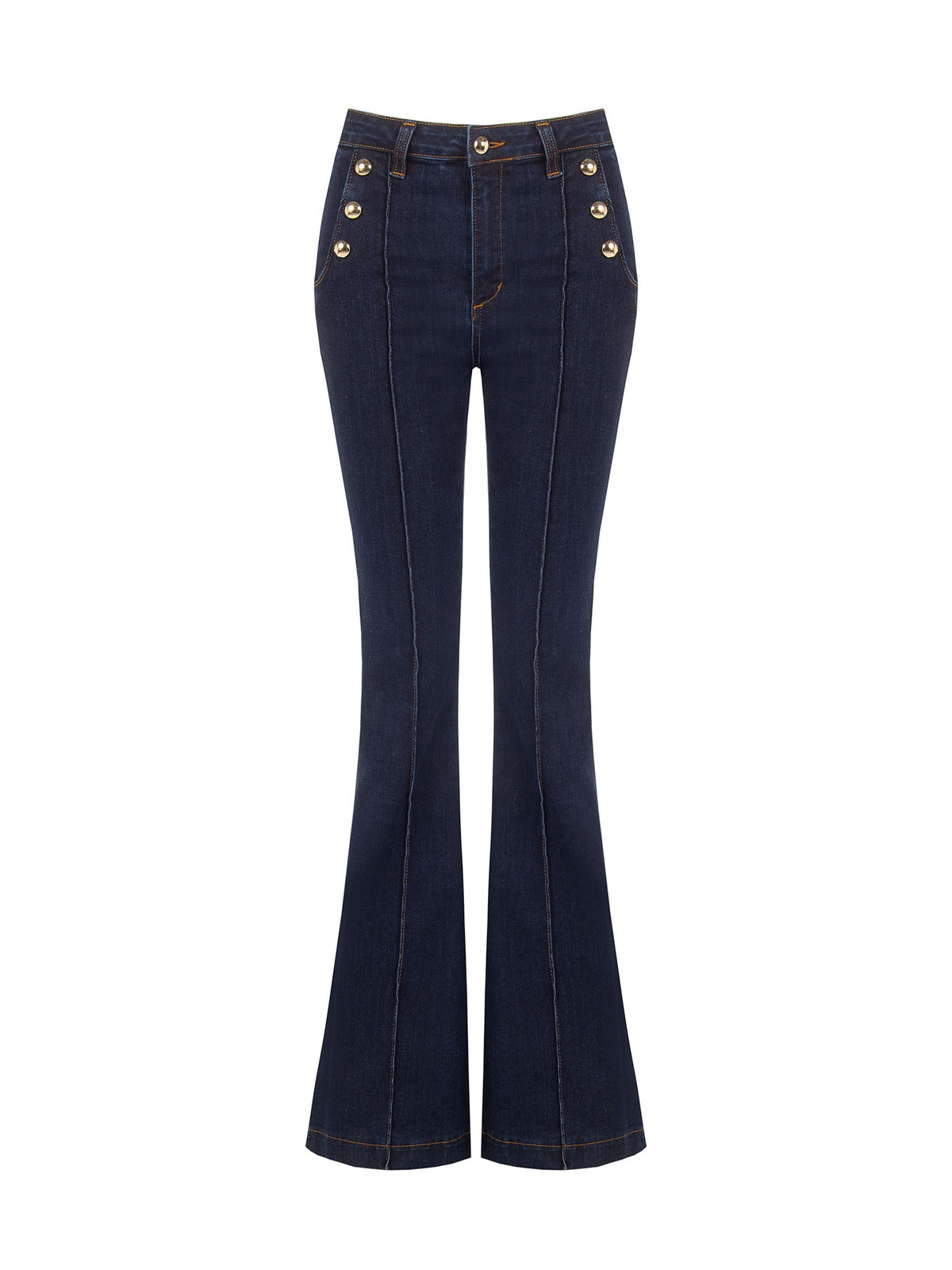 Jeans a zampa blu navy stile marinière high waist