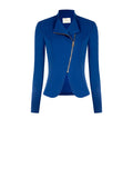 Giacca blu brillante con zip asimmetrica
