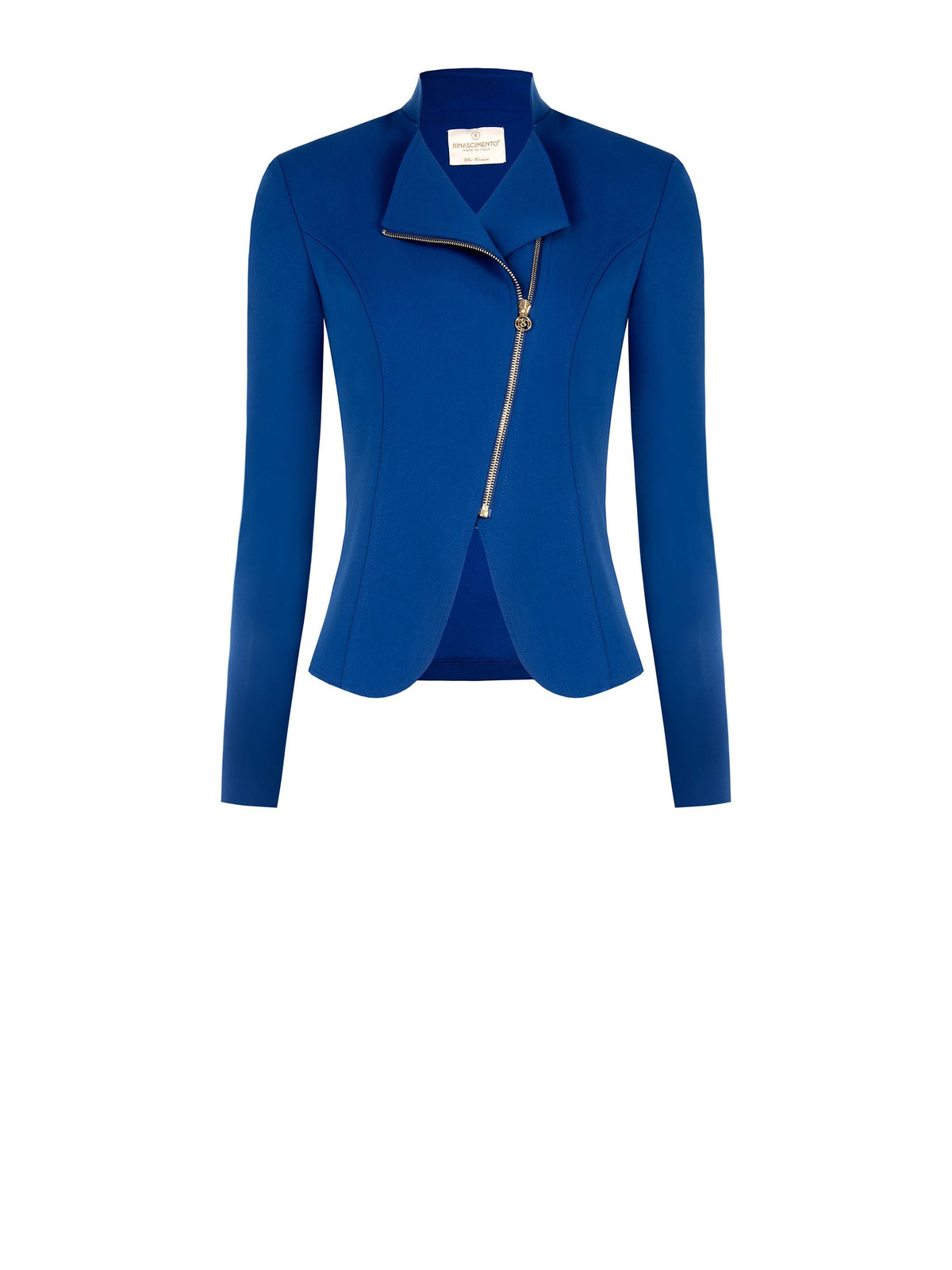 Giacca blu brillante con zip asimmetrica