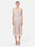 Abito midi tortora beige con scollo drappeggiato