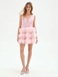 Abito corto rosa pastello con gonna in tulle