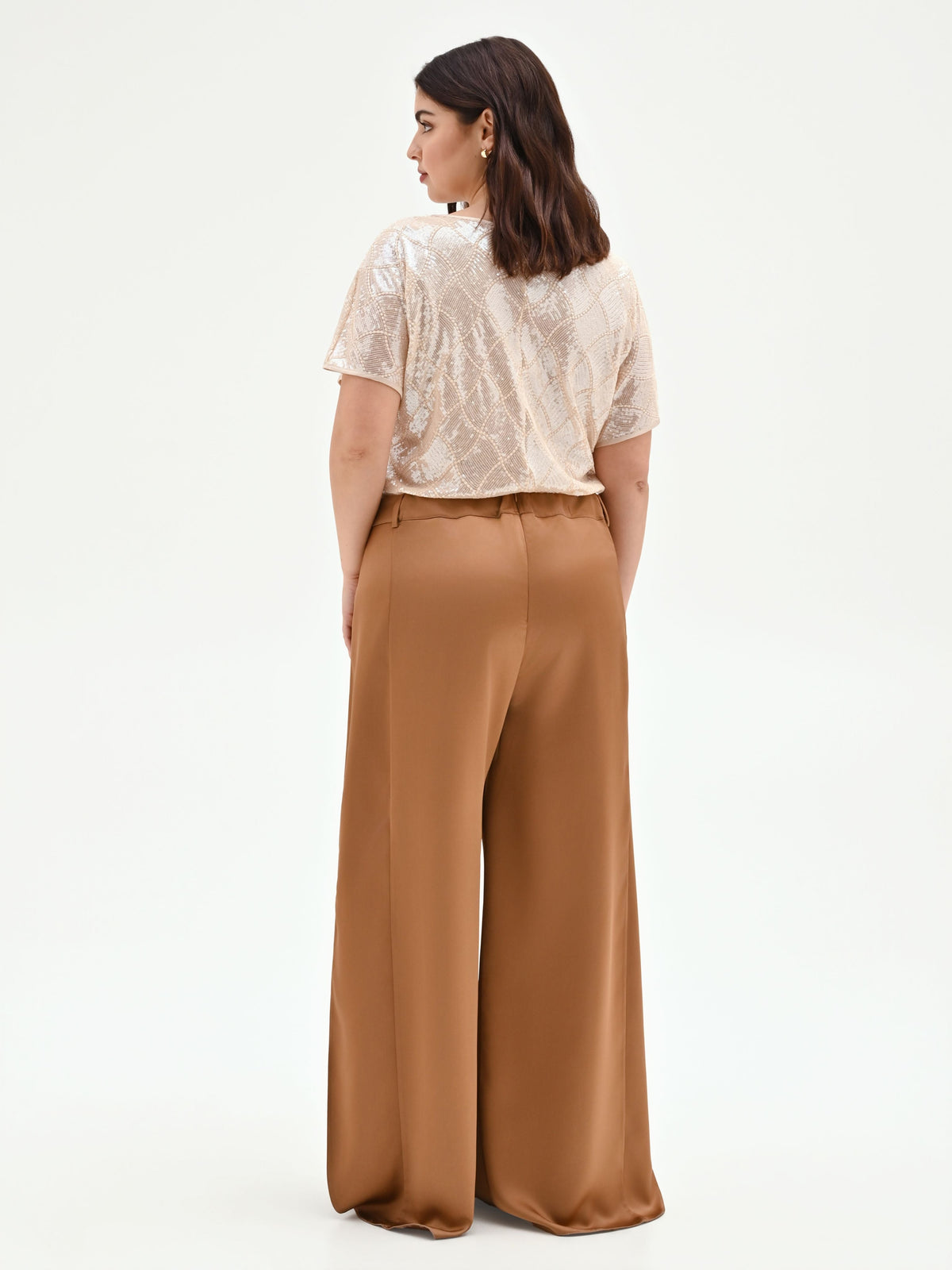 Pantalone curvy a palazzo marrone bronzo