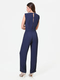 Tuta blu navy con pantalone palazzo e drappeggio