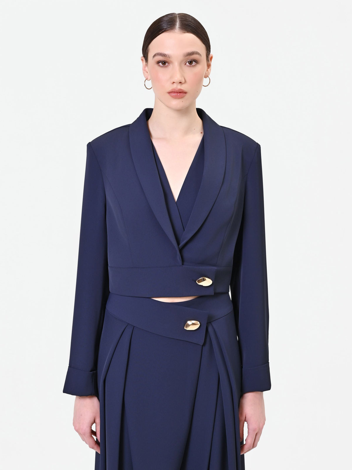 Giacca corta blu navy con bottone design
