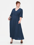 Abito Curvy blu navy plissettato con micro-glitter