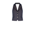 Gilet gessato blu con scollo all'americana