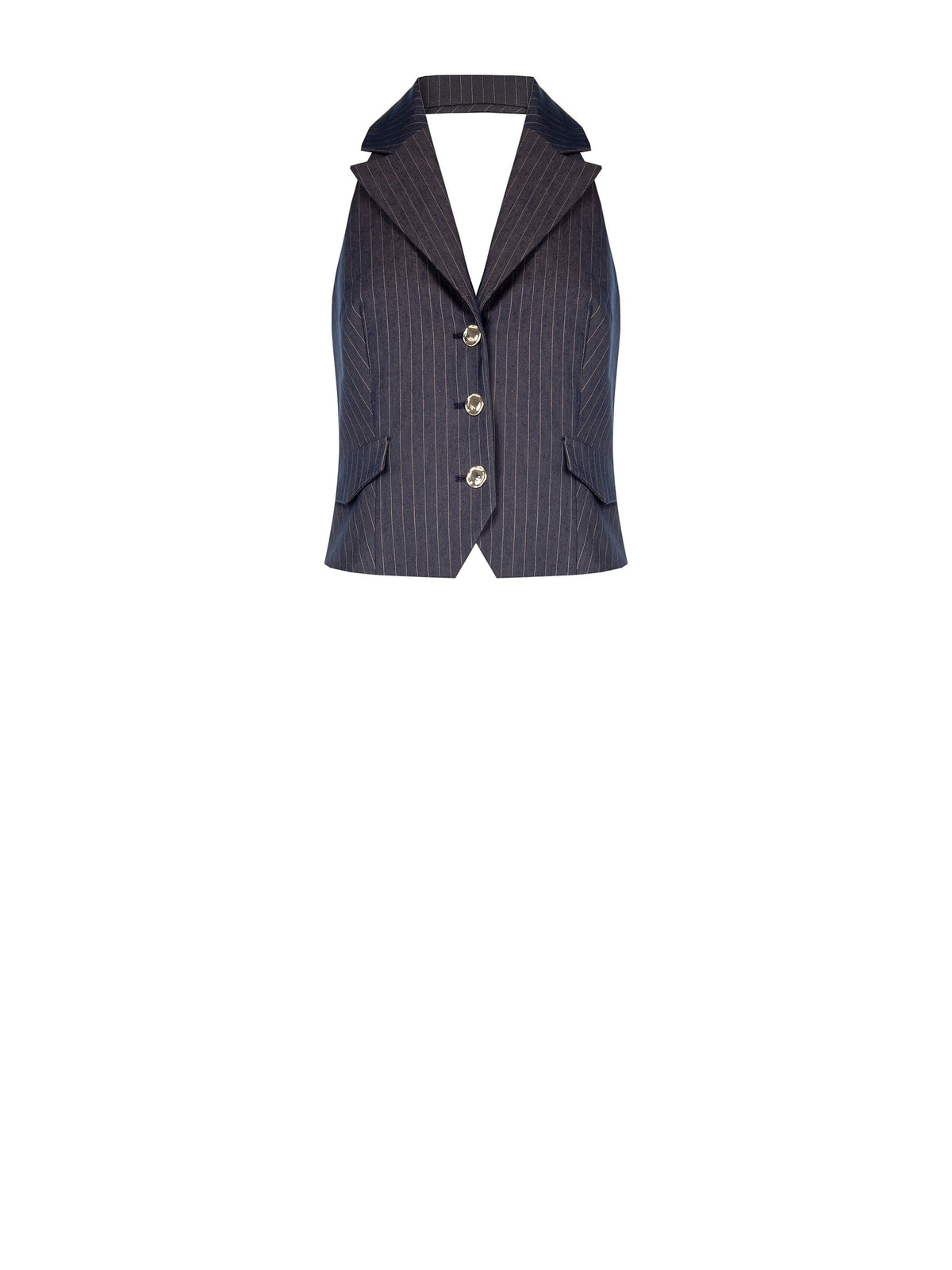 Gilet gessato blu con scollo all'americana