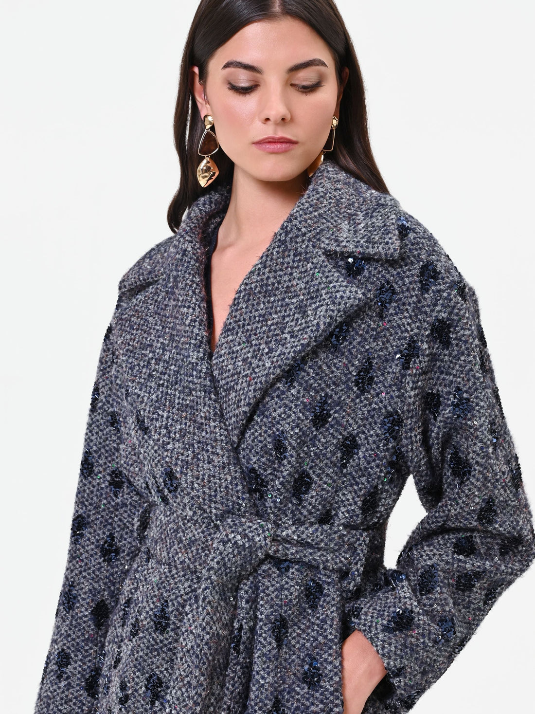 Cappotto a vestaglia blu navy misto lana Giorgia Palmas X Rinascimento