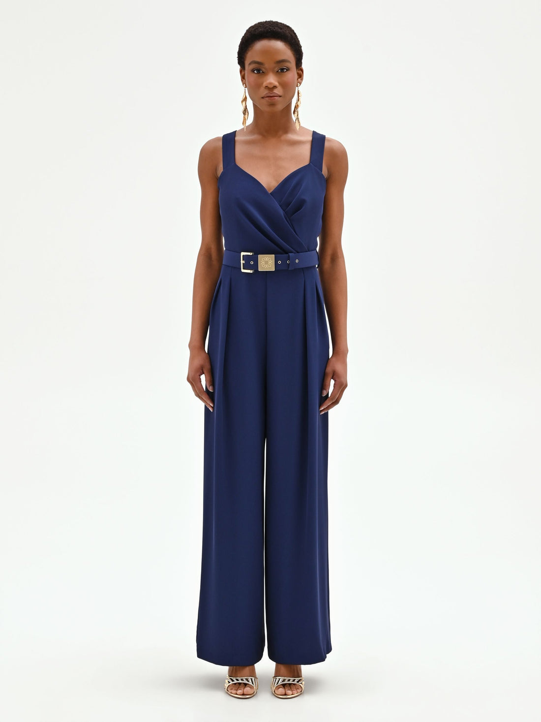 Tuta blu navy in cadi con pantalone palazzo