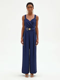 Tuta blu navy in cadi con pantalone palazzo
