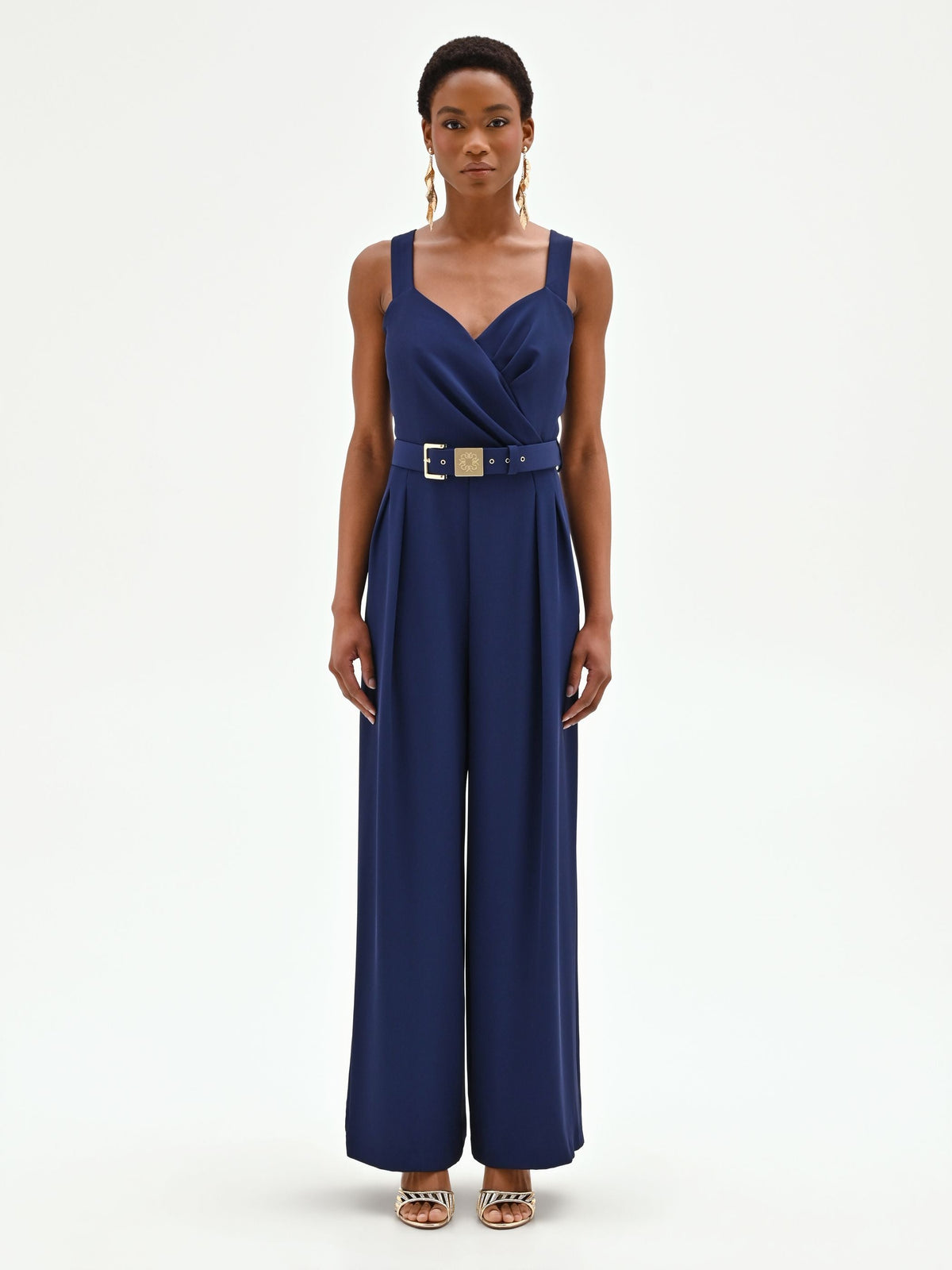 Tuta blu navy in cadi con pantalone palazzo