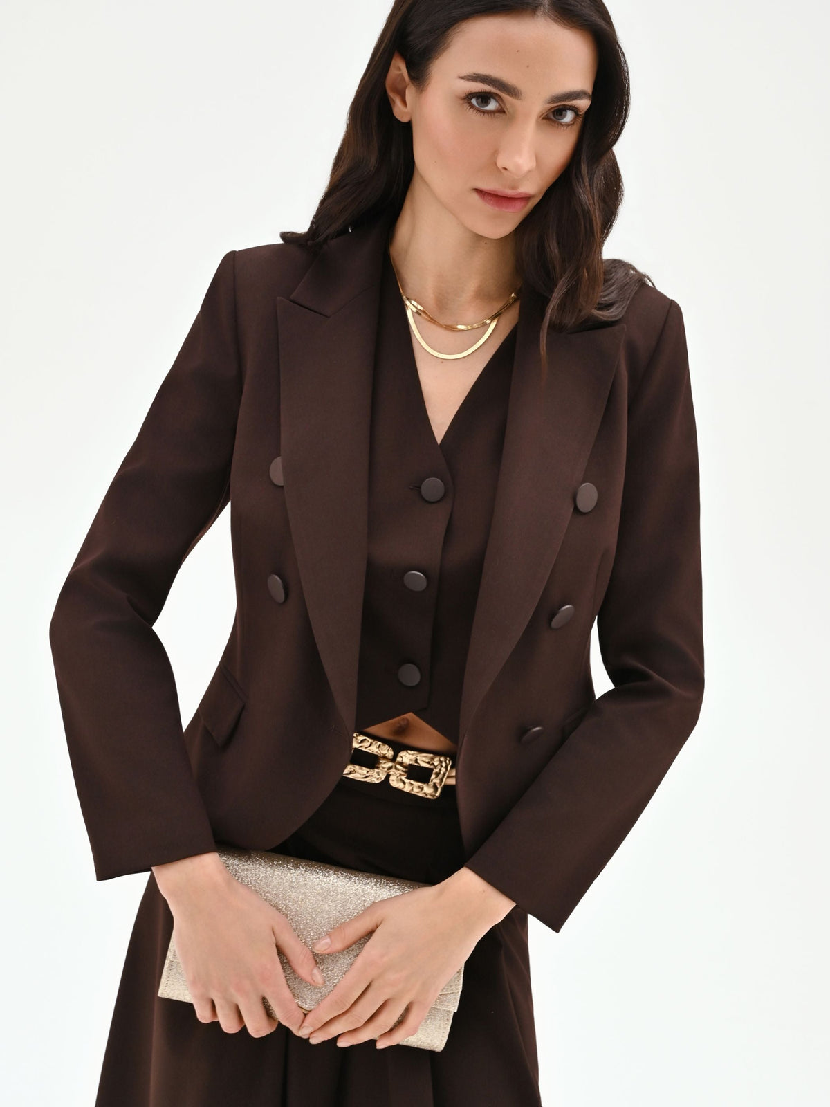 Blazer doppiopetto moro marrone con revers a lancia