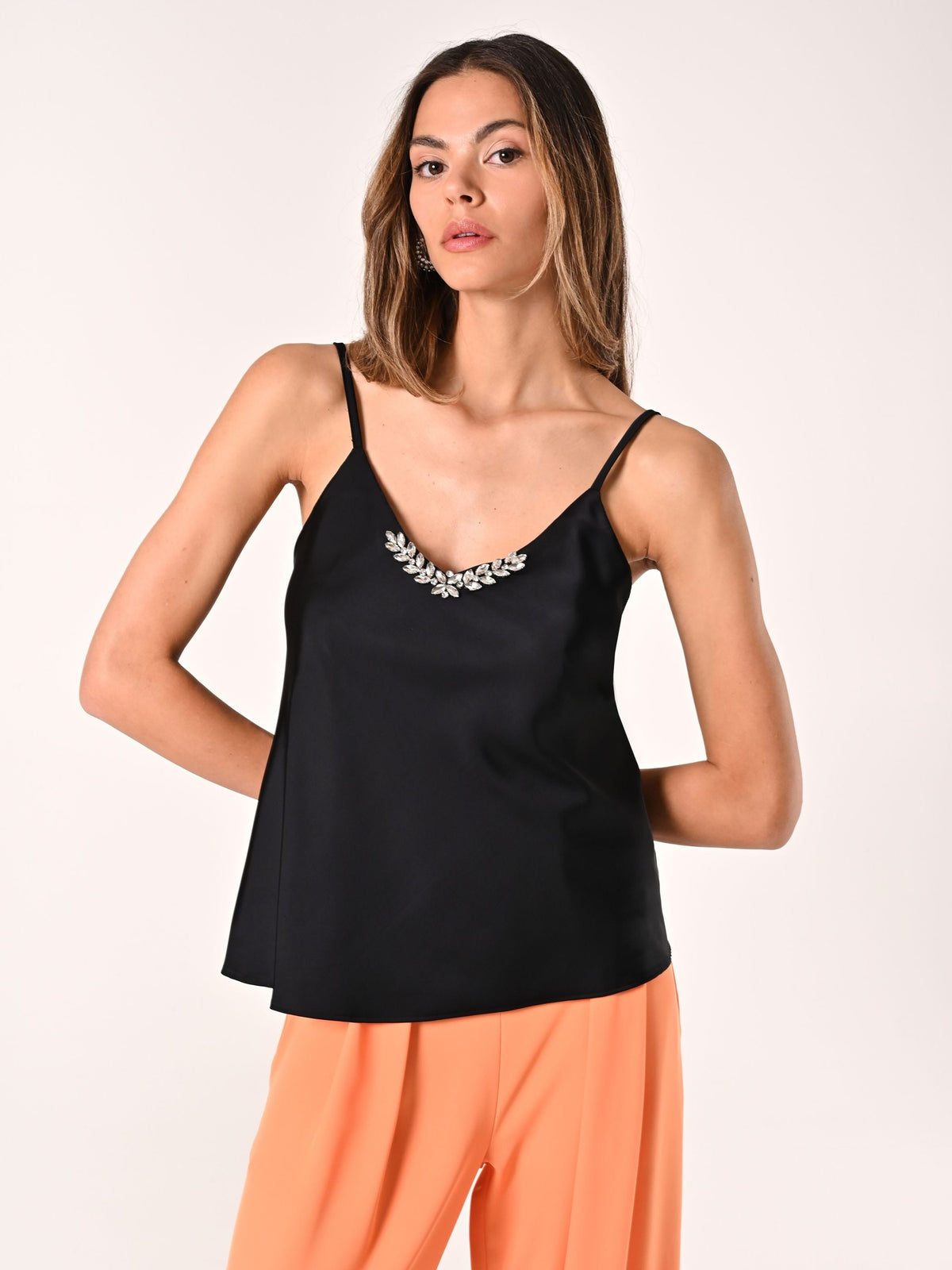 Top Nero con Inserto Gioiello