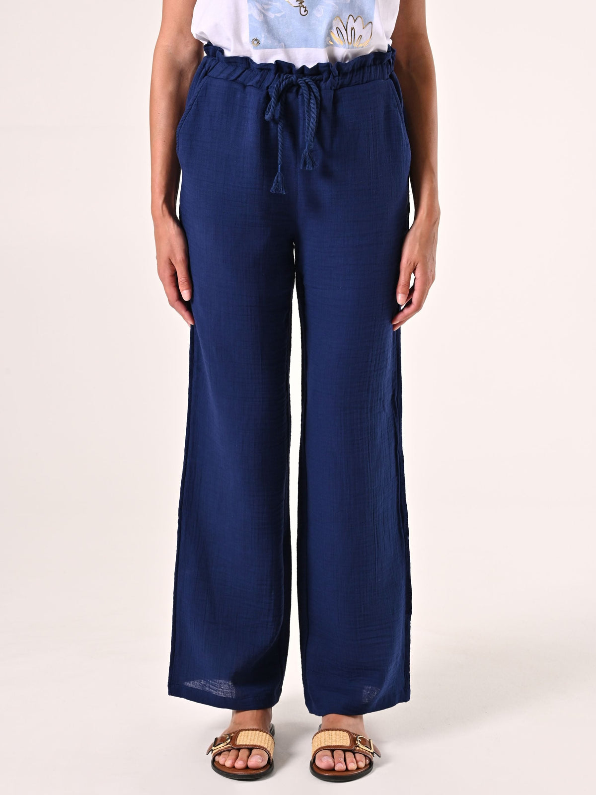 Pantaloni Ampi in Cotone Blu