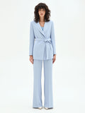Giacca blazer cielo azzurro con cintura in vita
