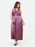 Abito Curvy  lungo in raso rosa antico con cintura