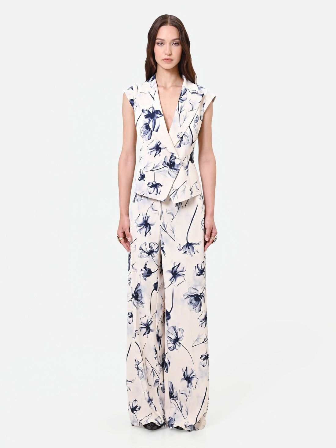 Gilet con stampa floreale blu navy