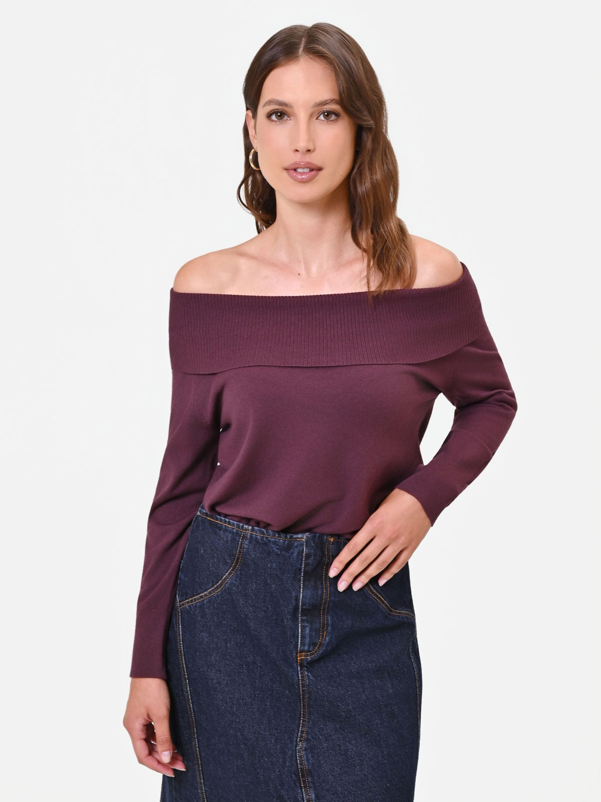 Maglia off the shoulders bordeaux in misto viscosa